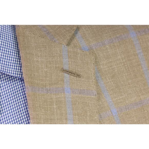 Faconnable by R. Caruso Lt Brown w/ Sky Blue Windowpane Wool-Silk Sportcoat 48L - Picture 5 of 12